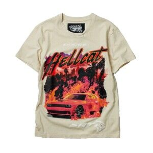 Reason Dodge Men’s SRT Hellcat Beige Cotton Tee T-Shirt (White Lettering) XL